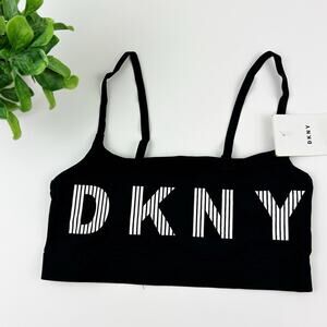 DKNY Cotton Blend Logo Wire-Free Bralette DK4509 Black & White Small